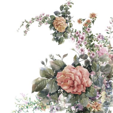 yaprak ve çiçek suluboya resim