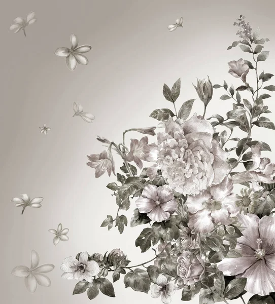 Акварельний розпис листя і квітки — стокове фото
