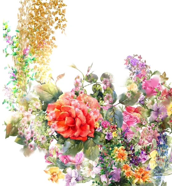 Akvarell, a levelek és a virág — Stock Fotó