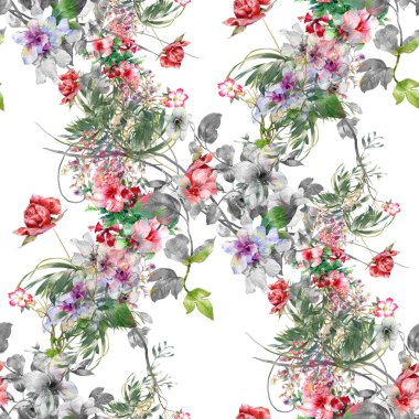 Suluboya resim beyaz üzerine Dikişsiz desen yaprak ve çiçek,