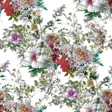 Suluboya resim beyaz üzerine Dikişsiz desen yaprak ve çiçek,