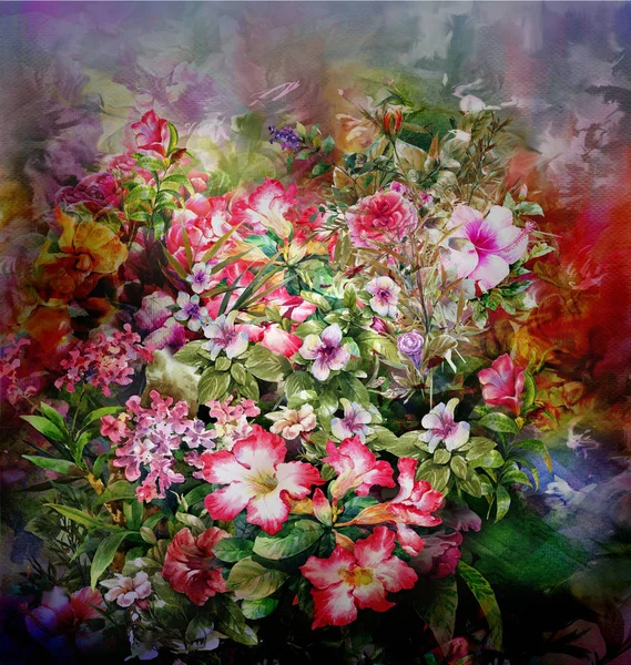 Abstract aquarel van kleurrijke bloemen. Lente bloemen veelkleurige afbeelding — Stockfoto