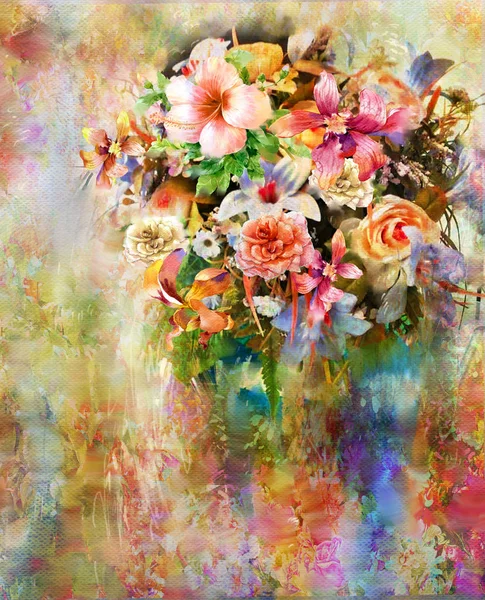 Abstract colorful flowers watercolor painting. Spring multicolored illustration — Stock Photo, Image
