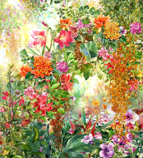 Pittura astratta fiori colorati acquerello. Illustrazione multicolore primavera — Foto Stock