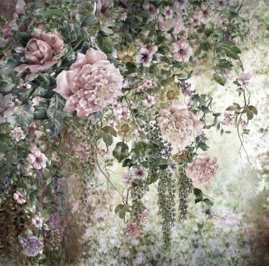 Soyut renkli çiçekler suluboya resim. Bahar çok renkli 