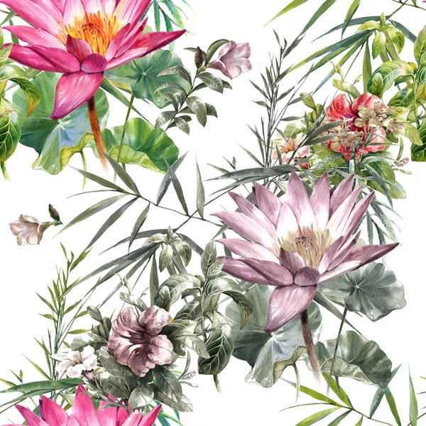 수채화 그림의 잎과 꽃, 화이트에 완벽 한 패턴 — 스톡 사진