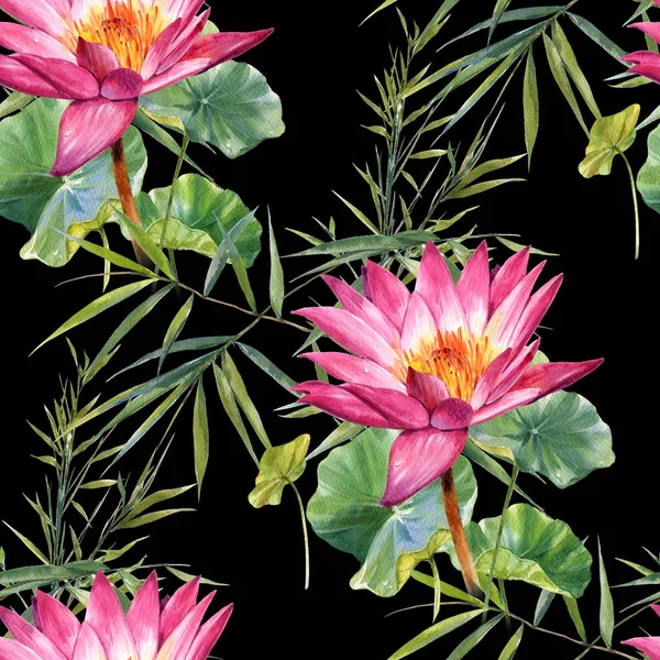 Yaprak ve çiçek, suluboya resim karanlık seamless modeli — Stok fotoğraf