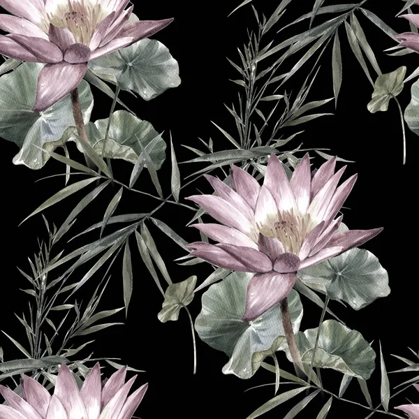 Yaprak ve çiçek, suluboya resim karanlık seamless modeli — Stok fotoğraf