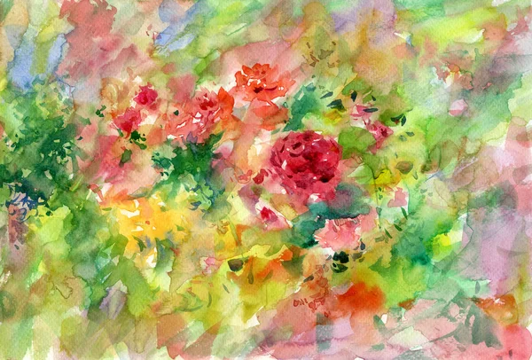 Akwarela Malarstwo abstrakcyjne, kolorowe kwiaty. Wielobarwny wiosna — Zdjęcie stockowe