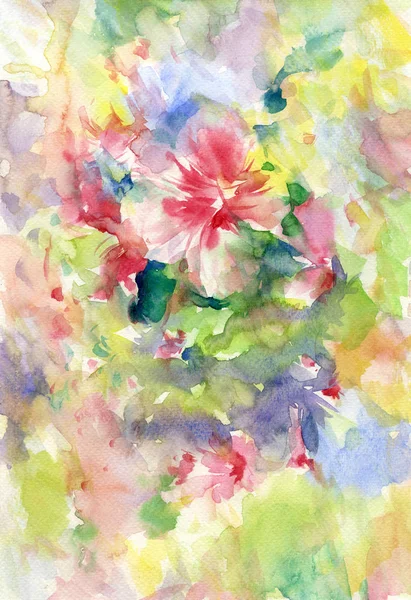 色とりどりの花の水彩画を抽象化します。色とりどりの春 — ストック写真