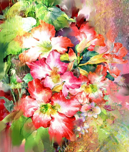 Peinture aquarelle abstraite de fleurs colorées. Printemps — Photo