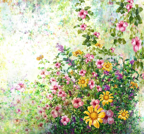 Akwarela Malarstwo abstrakcyjne, kolorowe kwiaty. Wiosna — Zdjęcie stockowe