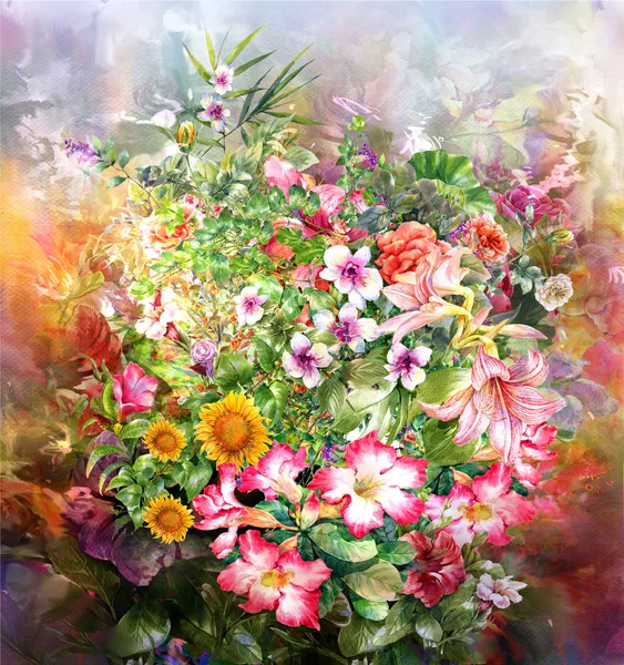 Абстрактні барвисті квіти акварельний живопис. Весна — стокове фото