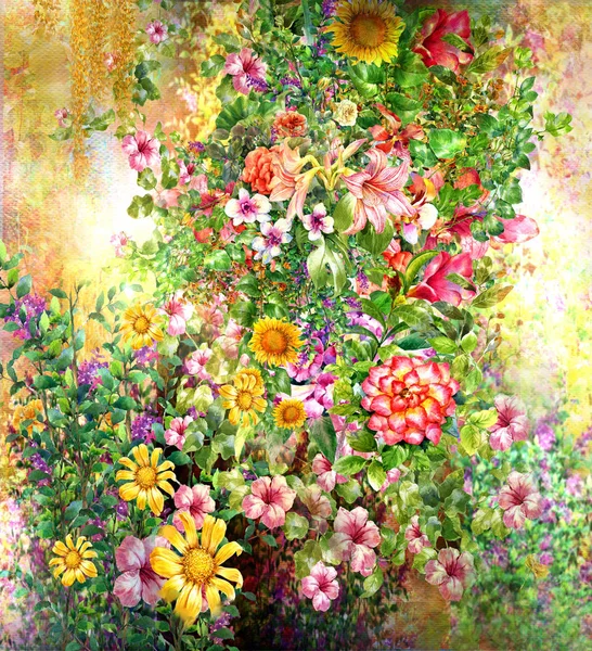 Absztrakt akvarell színes virágok. Tavaszi — Stock Fotó