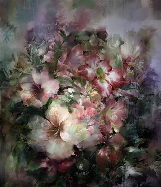 Soyut renkli çiçekler suluboya resim. Çok renkli çiçekler bahar 