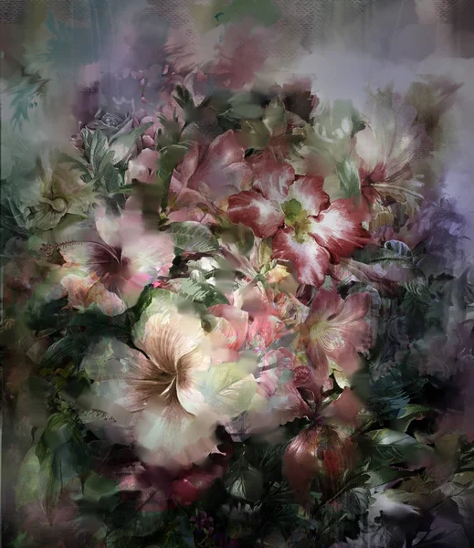 Soyut renkli çiçekler suluboya resim. Çok renkli çiçekler bahar 