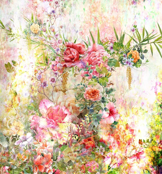 다채로운 꽃 수채화 그림을 추상화 합니다. 봄 빛깔된 — 스톡 사진