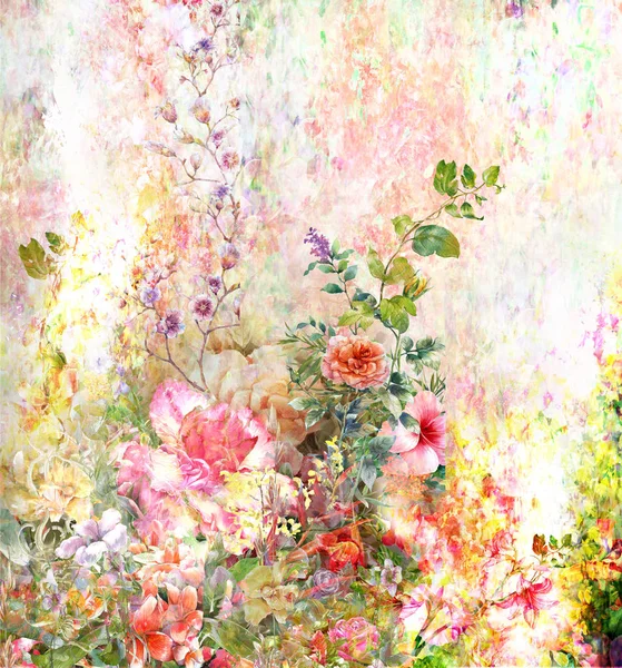 抽象的七彩花朵水彩画。春天的五彩的图 — 图库照片