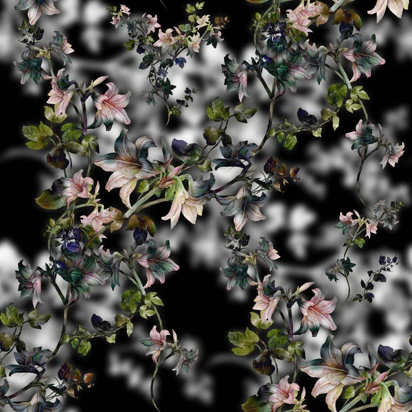 Aquarel van blad, naadloze patroon op donkere achtergrond, illustratie — Stockfoto