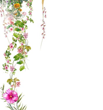 yaprak ve çiçek, beyaz arka plan illüstrasyon suluboya resim