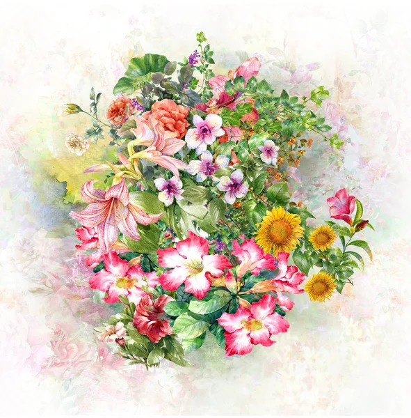 Akvarell festés levelek és virág, fehér háttér — Stock Fotó