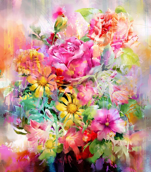 Flores coloridas abstractas acuarela pintura. Primavera multicolor — Foto de Stock