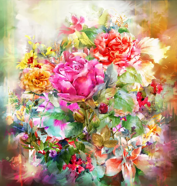 Abstraites fleurs colorées rose aquarelle peinture. Printemps multicolore en — Photo