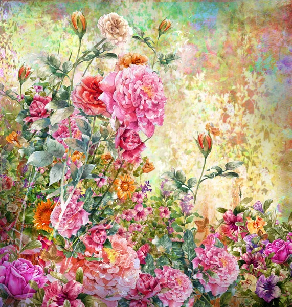 Абстрактні барвисті квіти акварельний живопис. Весняний різнокольоровий в — стокове фото