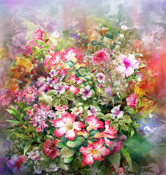 Peinture aquarelle abstraite de fleurs colorées. Printemps multicolore en — Photo