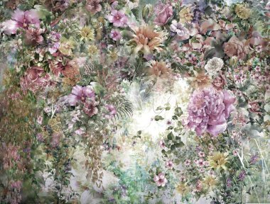 Soyut renkli çiçekler suluboya resim. Bahar çok renkli