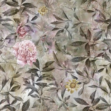 Suluboya resim yaprak ve çiçekler, seamless modeli