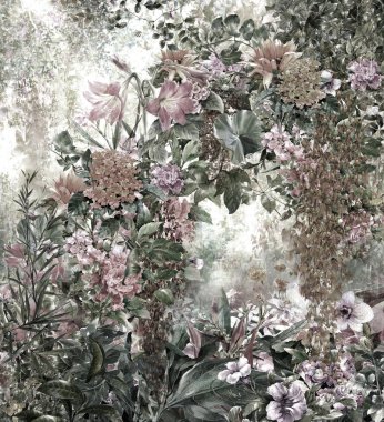 Soyut renkli çiçekler suluboya resim. Bahar çok renkli