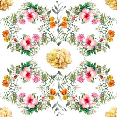 Suluboya resim yaprak ve çiçekler, beyaz zemin üzerine Dikişsiz desen