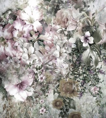 Soyut renkli çiçekler suluboya resim. Bahar çok renkli