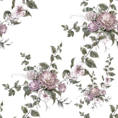 Suluboya resim yaprak ve çiçekler, beyaz zemin üzerine Dikişsiz desen