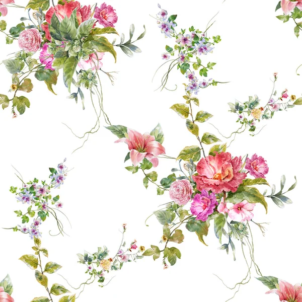 Suluboya resim yaprak ve çiçekler, beyaz zemin üzerine Dikişsiz desen