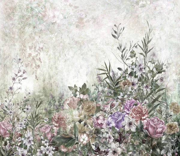 Soyut renkli çiçekler suluboya resim. Bahar çok renkli 