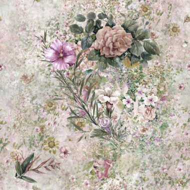 Suluboya resim yaprak ve çiçekler, seamless modeli