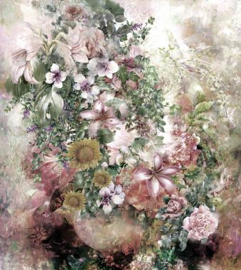 Soyut renkli çiçekler suluboya resim. Bahar çok renkli