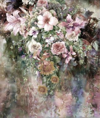 Soyut renkli çiçekler suluboya resim. Bahar çok renkli