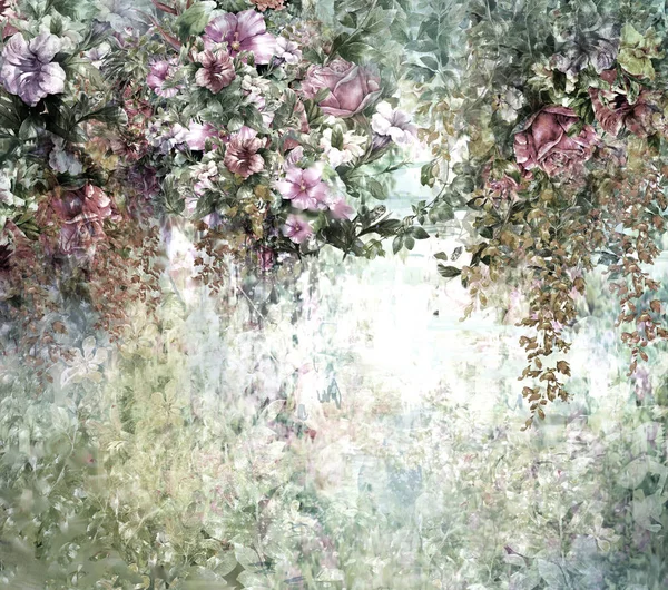 Pittura astratta fiori colorati acquerello. Primavera multicolore — Foto Stock