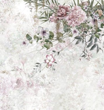 Soyut renkli çiçekler suluboya resim. Bahar çok renkli