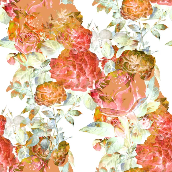 Watercolor painting of flowers, rose , seamless pattern on white background.