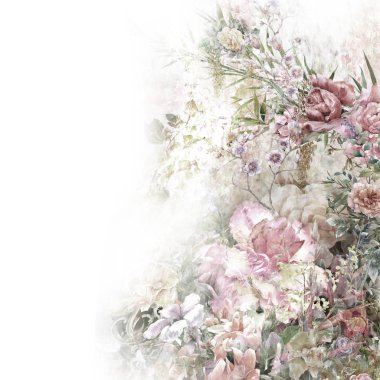 Soyut renkli çiçekler suluboya resim. Bahar çok renkli