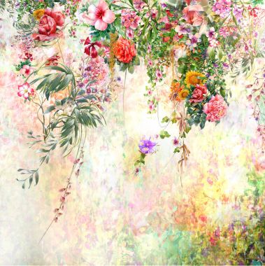 Soyut renkli çiçekler suluboya resim. Bahar çok renkli