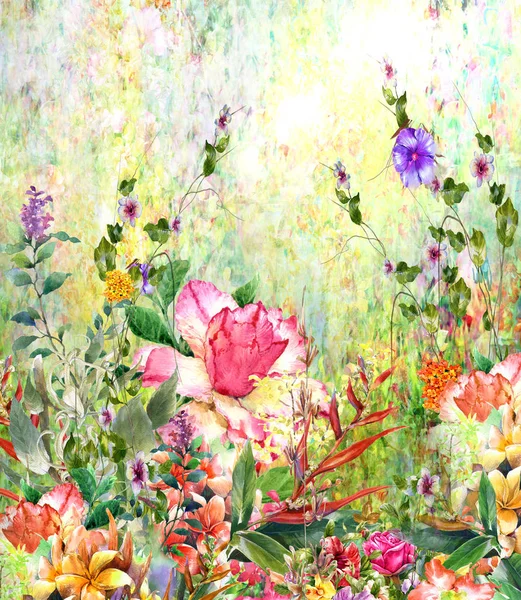 Flores coloridas abstratas aquarela pintura. Primavera multicolorido em. — Fotografia de Stock