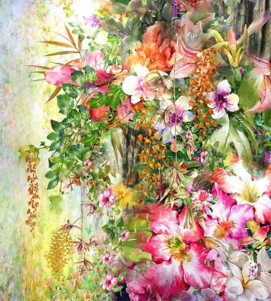 Абстрактні барвисті квіти акварельний живопис. Весняний різнокольоровий — стокове фото