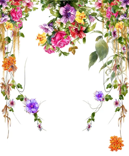 Akvarell festés levelek és virág, fehér háttér. — Stock Fotó