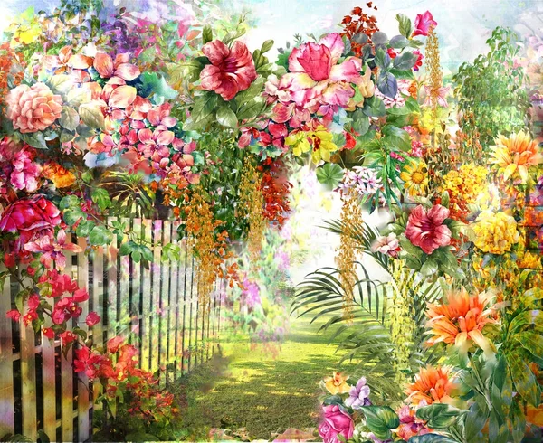 Peinture aquarelle abstraite de fleurs colorées. Printemps multicolore — Photo