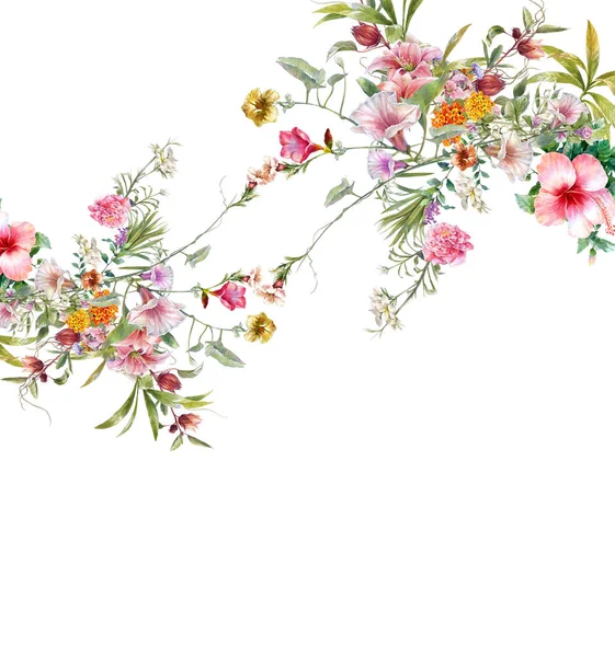 Pittura Acquerello Foglie Fiori Sfondo Bianco — Foto Stock